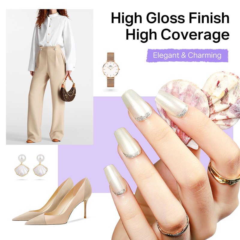 MIZHSE Pearlescent Nail Polish Set, 6 Colors Quick Dry Pearl Nail Polish, Air Fast Drying Nail Lacquer Non Gel Oil-based Pink Purple Blue Gray Nail Art Manicure Home DIY Gift for Women