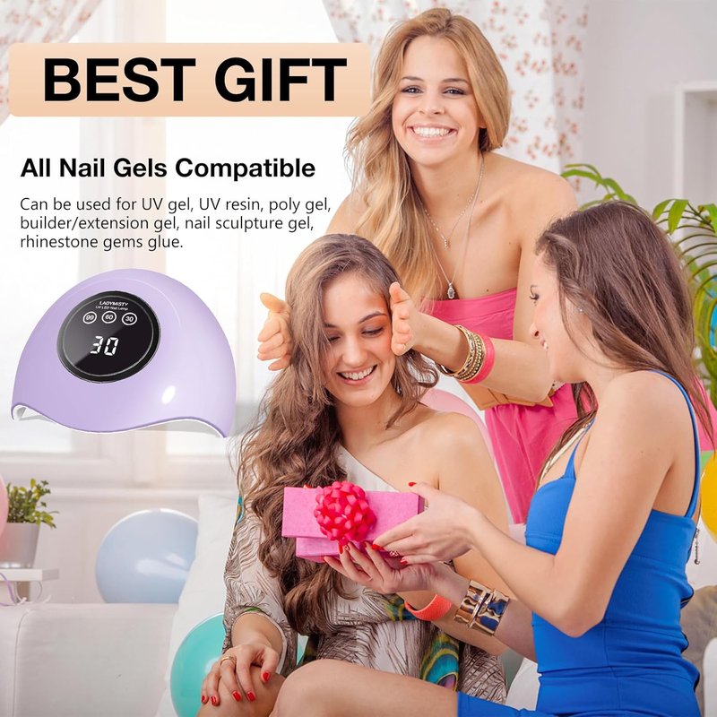 LadyMisty 72W UV LED Nail Lamp - Professional Gel Nail Dryer with 18 Beads, LCD Display & Auto Sensor (Purple)