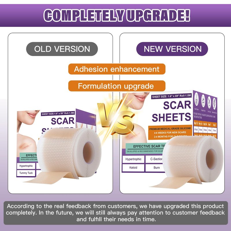 Silicone Scar Sheets, Medical Grade Silicone Scar Tape for Surgical, Hypertrophic, Keloid, C-Section, Burn, Old & New Scars, Reusable Professional Scars Removal Sheets (1.6"X 59" Roll-1.5M)