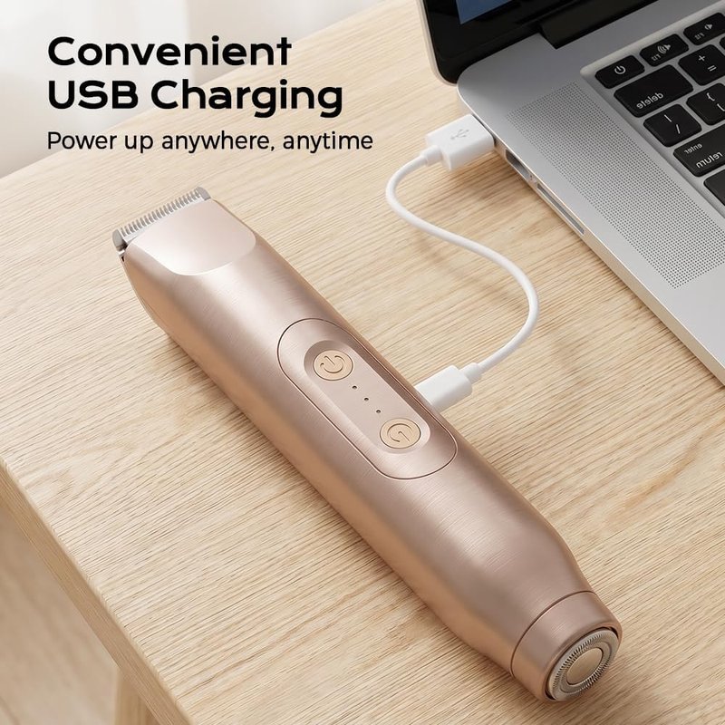 Bikini Trimmer for Women - 2-in-1 Painless Electric Hair Removal Shaver | Waterproof Dual Head Design (Brown)