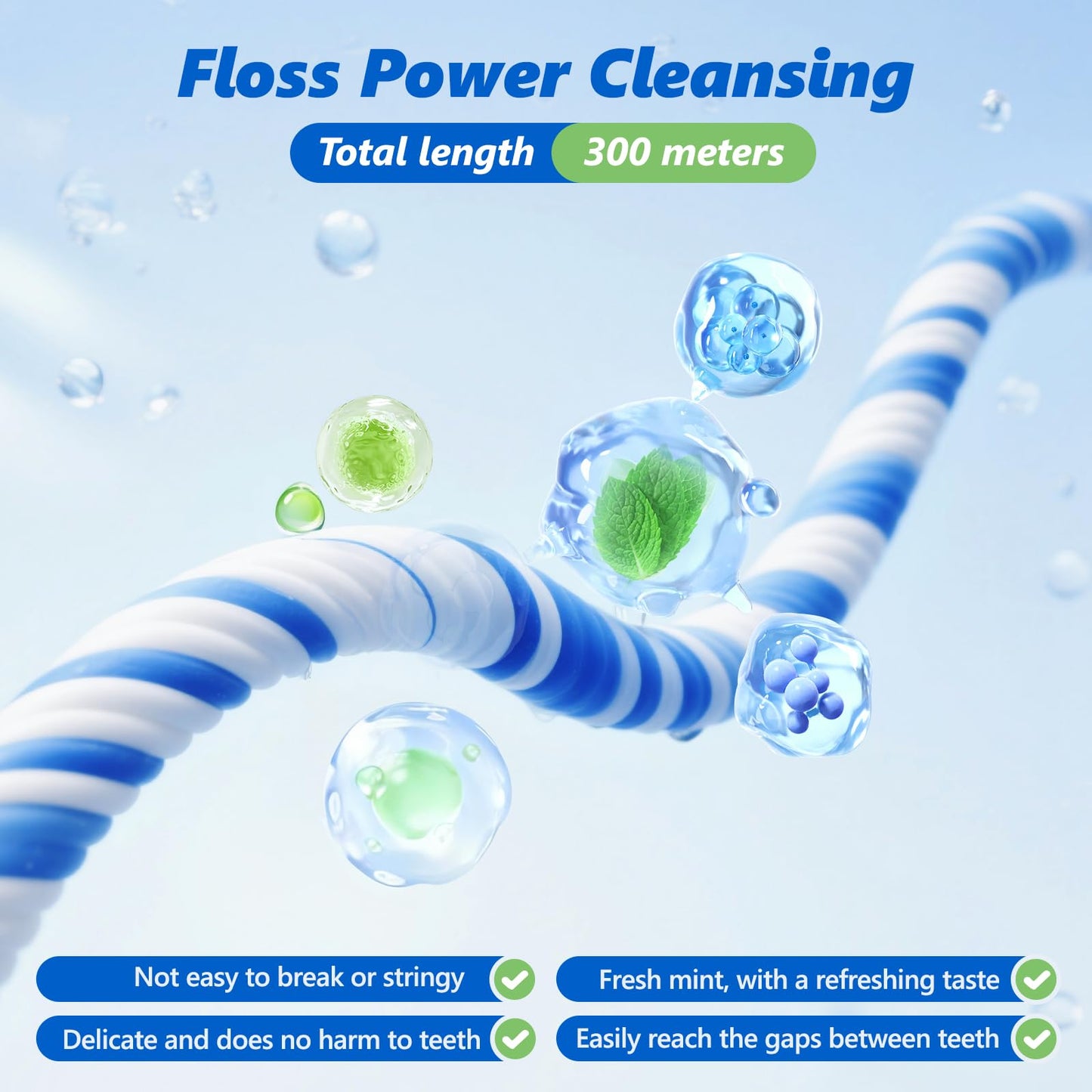 Expanding Woven Dental Floss,Waxed Dental Floss for Gentle Oral Care,Whitening Dental Floss,Plaque Remover for Teeth,String Floss,Mint,10 Spools (32.8 yd Each)