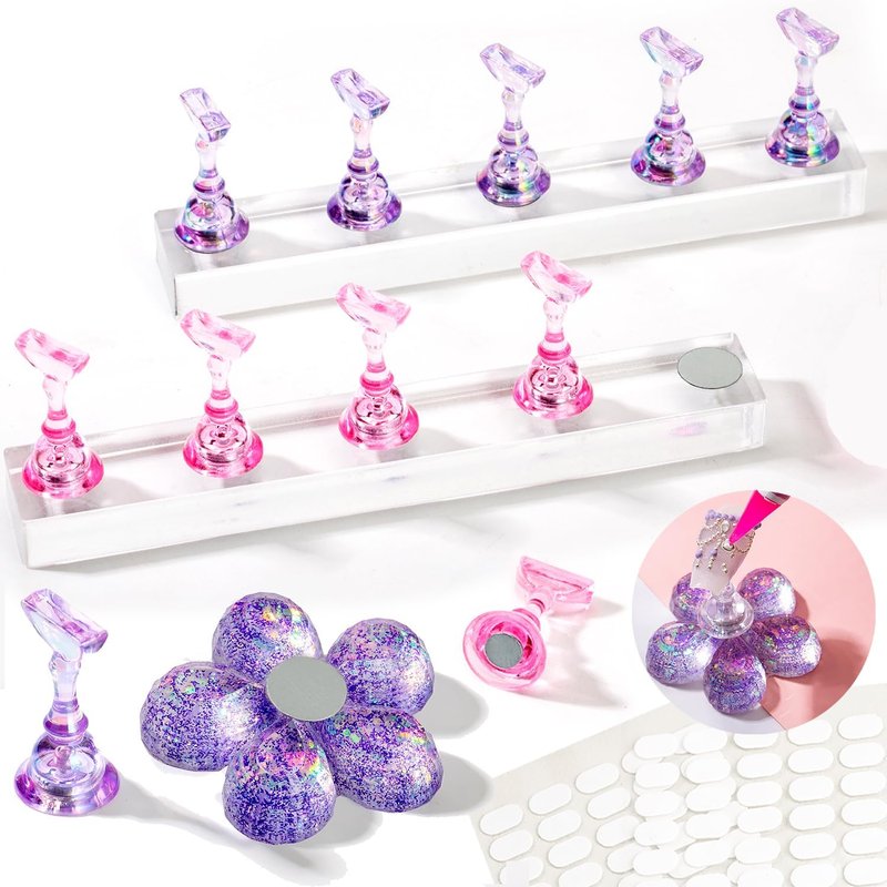 Nail Stand for Press Ons | Solid Acrylic Nail Holder with Magnets for Art Design & Practice - 2 Pack