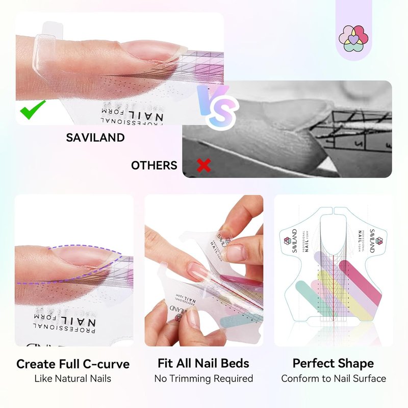 SAVILAND Plus Nail Forms - Reusable Sticky Nail Extension Forms for Builder Gel & Acrylic Nails | Precise Length Guide