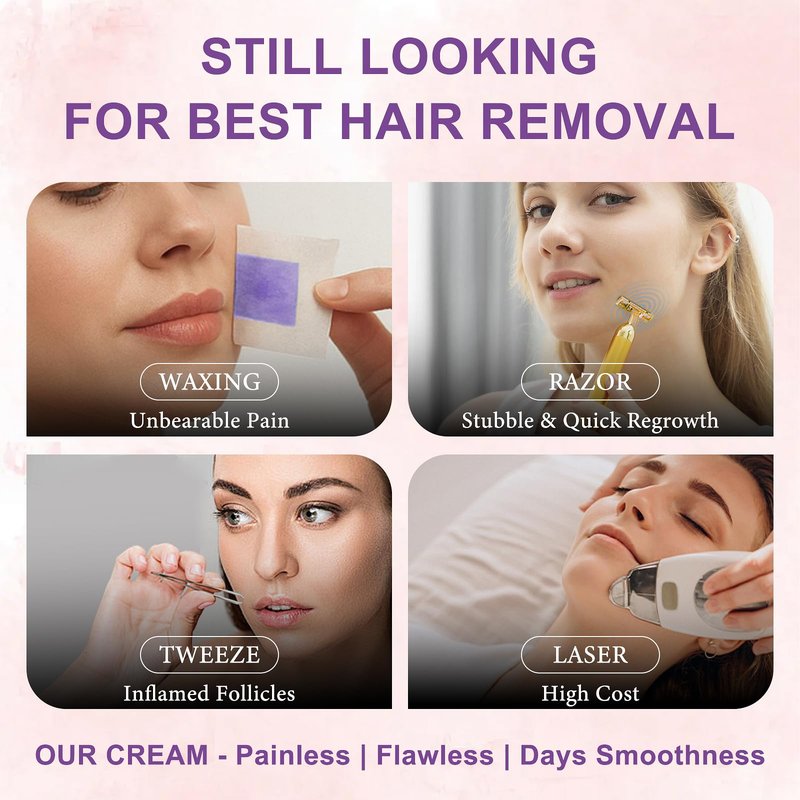 Facial Hair Removal Cream for Women Face - Painless Depilatory Kit with Soothing Cream & Spatula for Sensitive Skin Hair Removal on Lip Chin Cheeks, At Home Pubic Hair Remover, 2.37 Fl.Oz