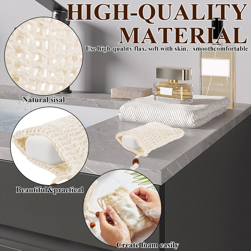 80 Pack Mesh Soap Saver Bags for Bar Soap, Cotton Linen Exfoliating Bar Soap Pouch with Drawstring Soap Bag Holder for Shower Bathroom Kitchen, 3.5x5.5 Inch, Beige