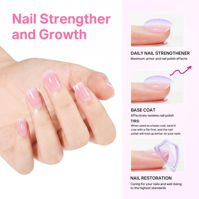 MIZHSE Nail Strengthener and Growth Nail Hardener Extra Strong and Growth, Nail Repair for Thin and Damaged Nails, Concealer Ridge Filler Foundation Polish Pink 16ML