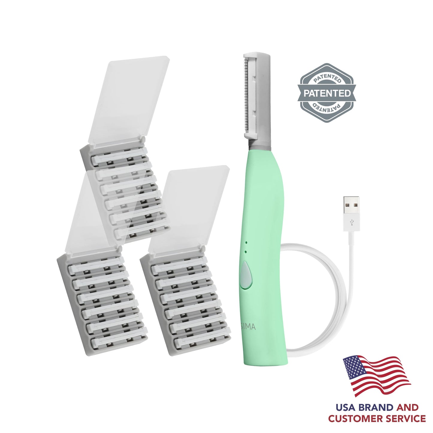 SPA SCIENCES - SIMA Patented Dermaplane Razor for Women Face – Painless 2-in-1 Facial Exfoliation & Peach Fuzz Hair Removal – Anti-Aging – 3 Speeds – Rechargeable – 19 Weeks Treatment