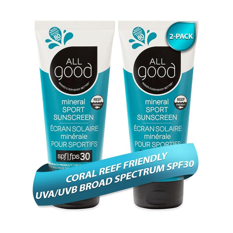 All Good Sunscreen - SPF 30+ Sport Mineral Lotion | Reef Friendly & Water Resistant, 2-Pack (3 oz)