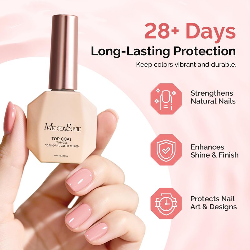 MelodySusie 2PCS 15ML Clear Builder Nail Base Gel & Top Coat Set, Shine Finish and Long Lasting, for Nails Thickening Apex Building, UV Extension Gel for Nail Art Design Salon DIY Manicure at Home