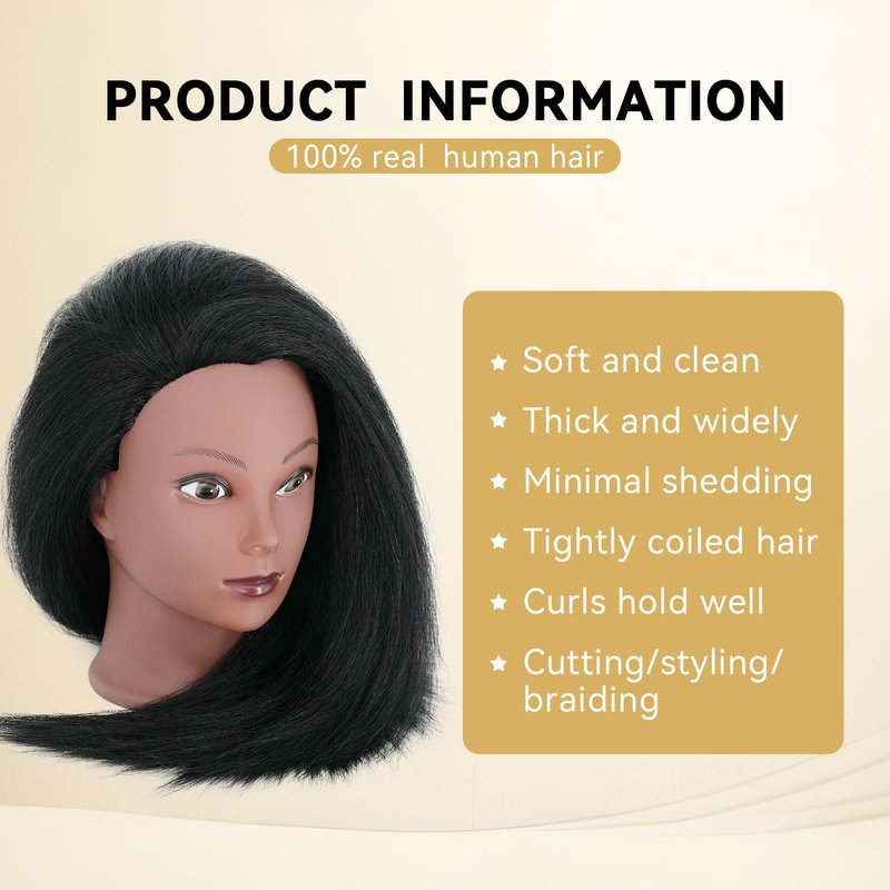 Mannequin Head with Human Hair 16'' Cosmetology Manikin Doll Head with 100% Real Human Hair Trainning Head for Hairdresser Practice Braiding Hair Styling with Clamp Stand