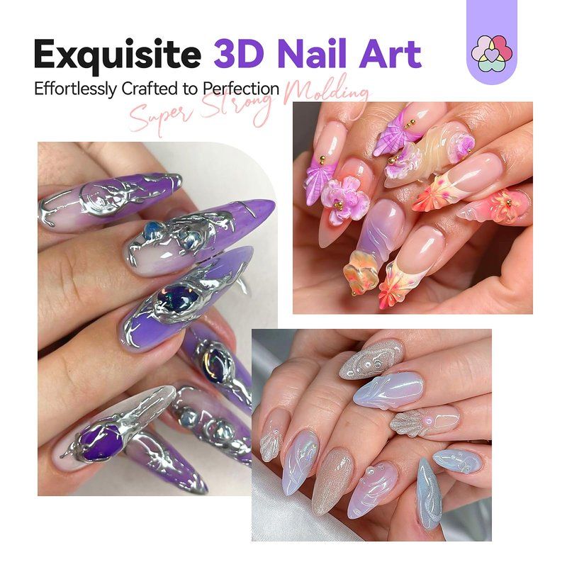 SAVILAND Clear 3D Nail Gel Set: 2PCS 15g No Wipe 3D Sculpting Gel for Nail Art Carving, Molding & Painting Sculpture Gels DIY Manicure Decoration Charms Home Salon