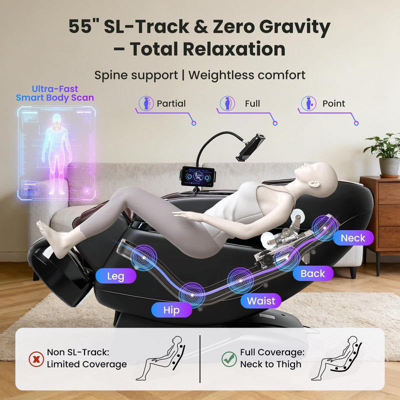 KTENTITO 4D Music Rhythm Massage Chair Full Body, 2026 Unique Sonic Resonance Zero Gravity SL-Track Shiatsu Recliner with Knee Heating Blanket AI Voice Bluetooth Foot Roller Body Scan Airbags G9 Black