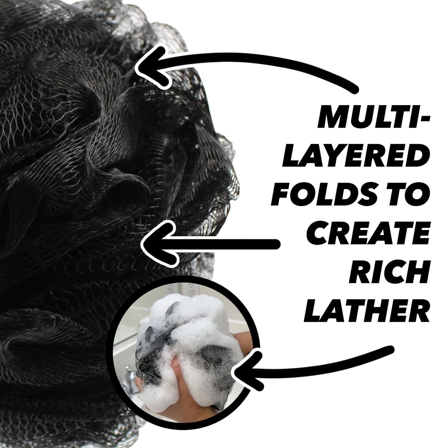 Earth & I Mesh Charcoal Loofah, Loofa, Loofah Exfoliating Body Scrubber, Body Scrubbers for Use in Shower, Poofs, Luffas, Lufas for Men, Bathroom Sponge, Shower Sponges