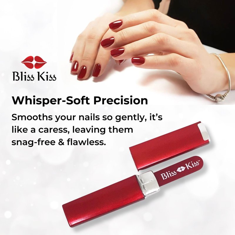 Bliss Kiss Simply Czech Crystal Glass Nail File case & Sleeve | Small Gentle Nail Files for Natural Nails, Durable Manicure Tool, Perfect Travel Size, Emery Boards Alternative