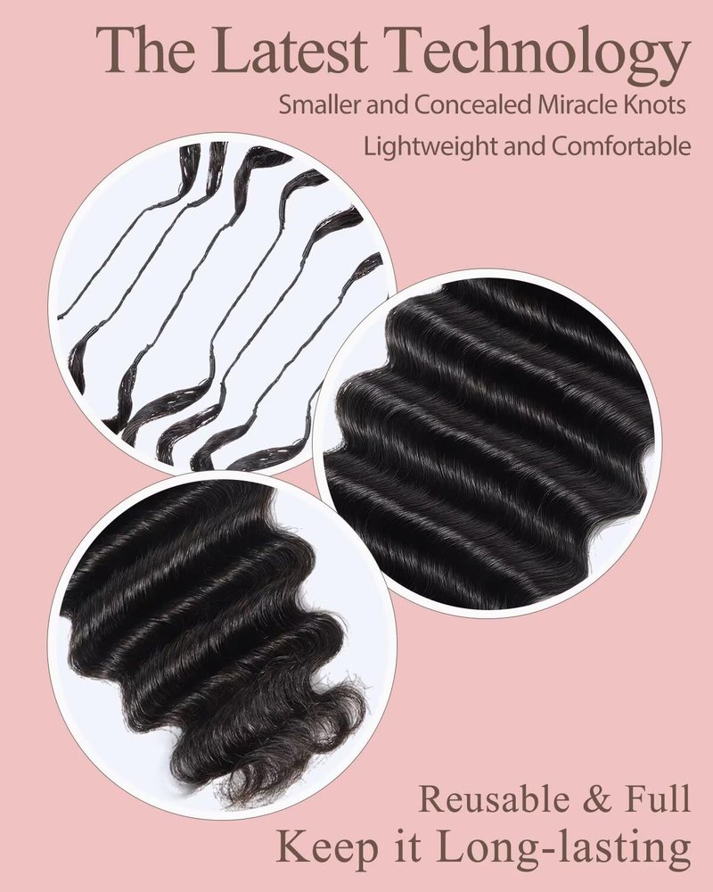 Human Crochet Hair for Black Women, 18 Inch Feather Human Hair Crochet Extensions 55g 40 Strands, Miracle Knots Hair Bundles, Soft Lightweight Deep Wave Texture for Protective Styles