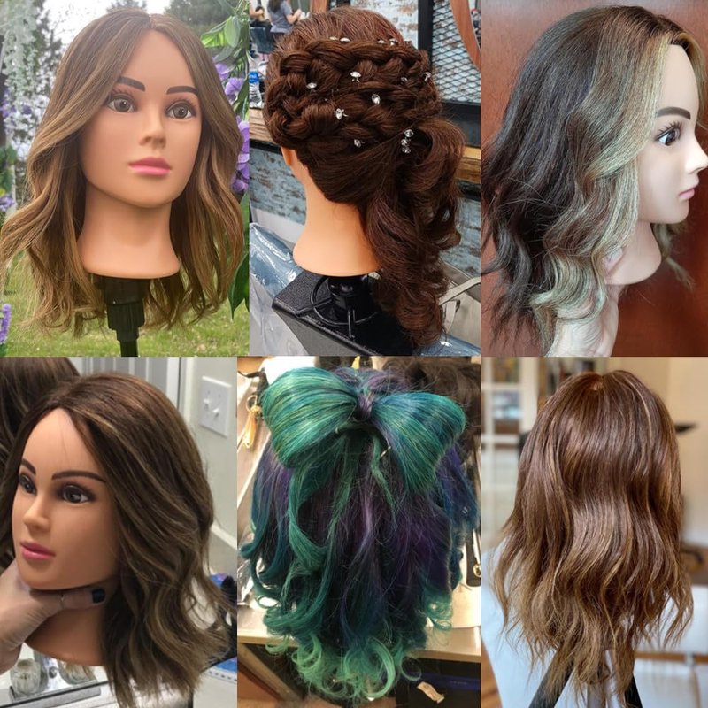 Human Hair Mannequin Head for Cosmetology Training - 20"-22" with Clamp Holder