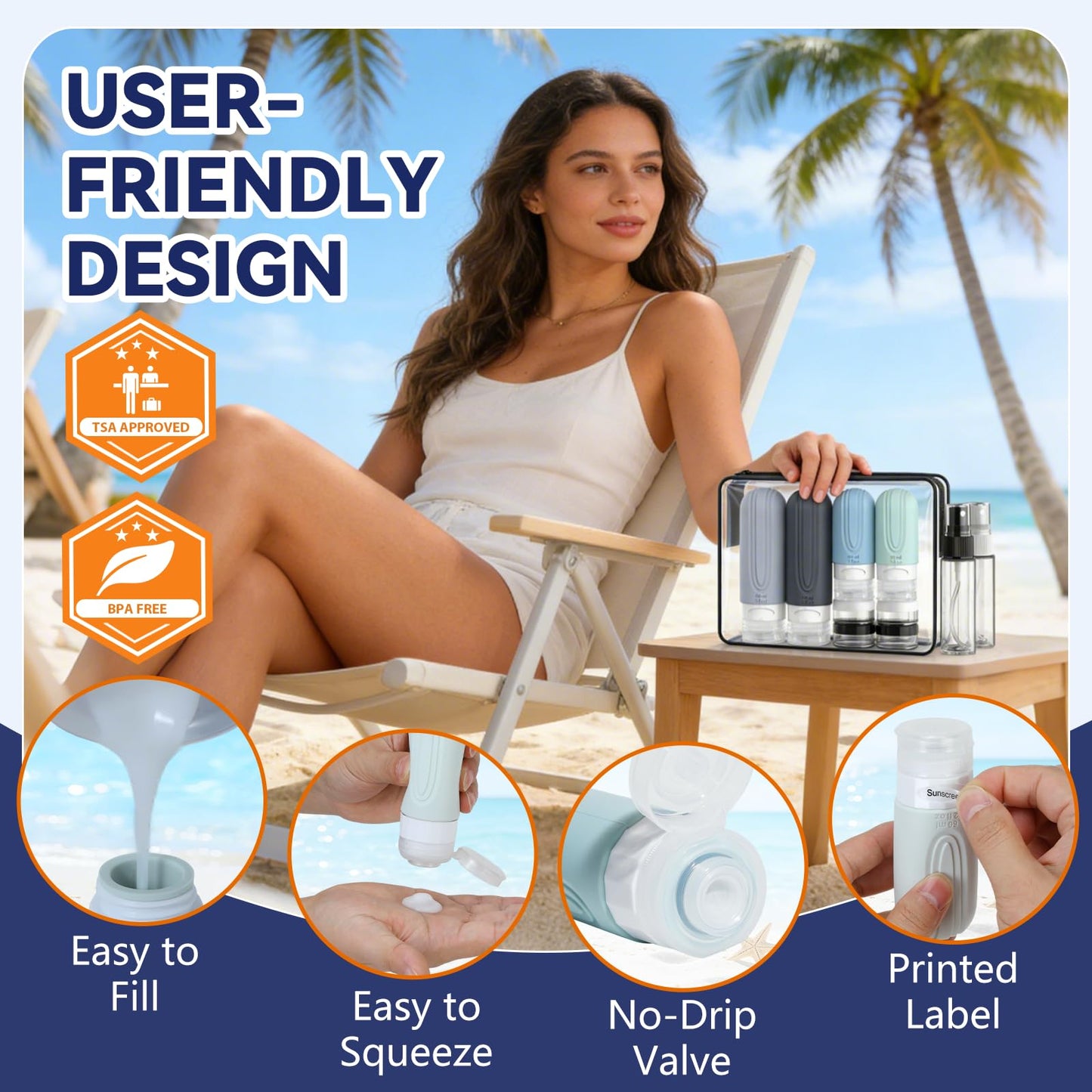 YIIMER Travel Bottles for Toiletries 10 Pack, TSA Approved Travel Size Toiletries Essentials Containers Set, Leak Proof Silicone Bottles Kit, Refillable Liquid & Creams Accessories (GRAY)