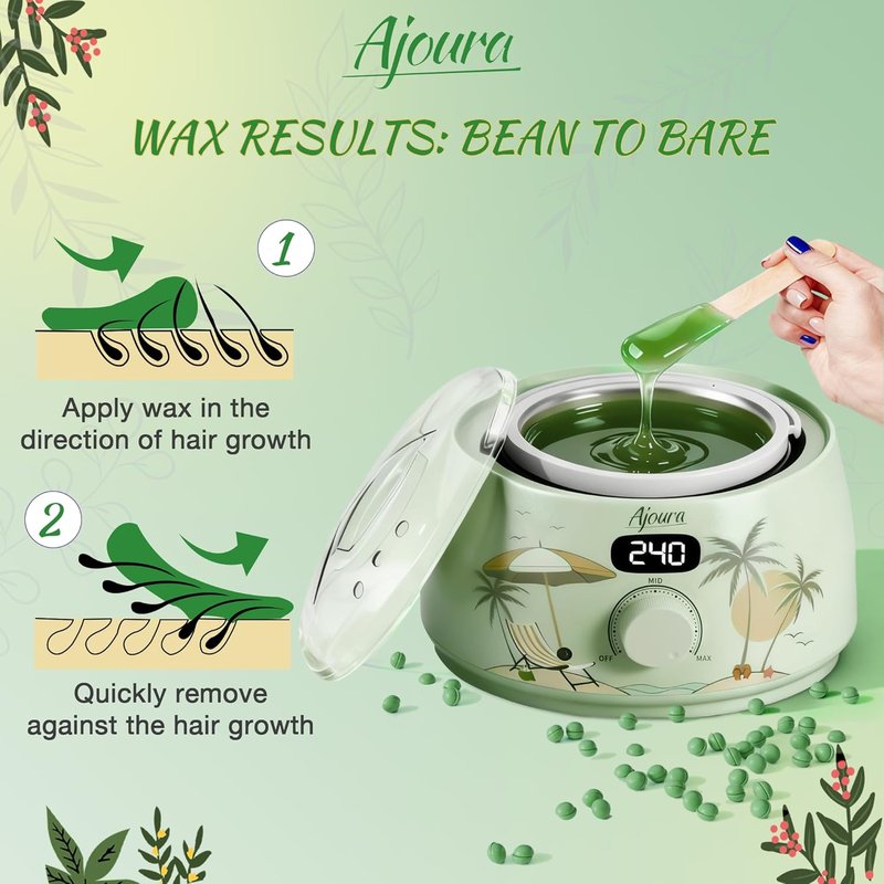 Digital Wax Warmer Kit - 10-Min Quick Heat Hair Removal System with Precision Temp Control | Includes 30 Wax Sticks, Light Green