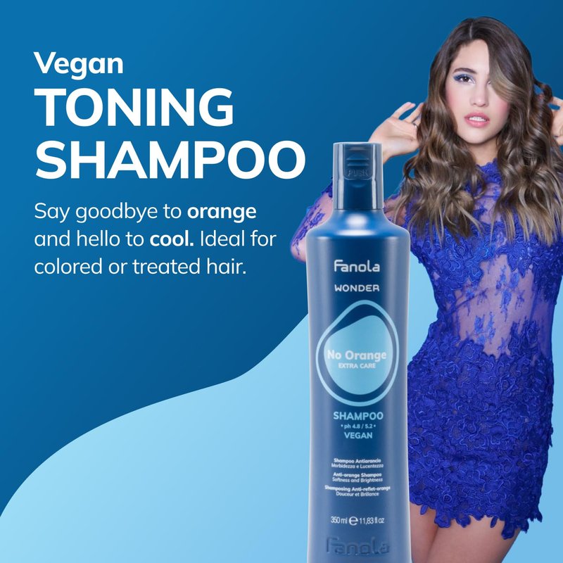 Fanola Wonder Blue Shampoo - Toning Shampoo for Brunettes | Neutralizes Orange & Brassy Tones - Vegan & Sulfate-Free (33.8 fl oz)