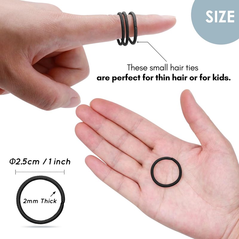 Qooocy 120 Pcs Small Hair Ties for Thin Hair & Kids - 1 Inch, 2mm No-Damage Elastic Bands in