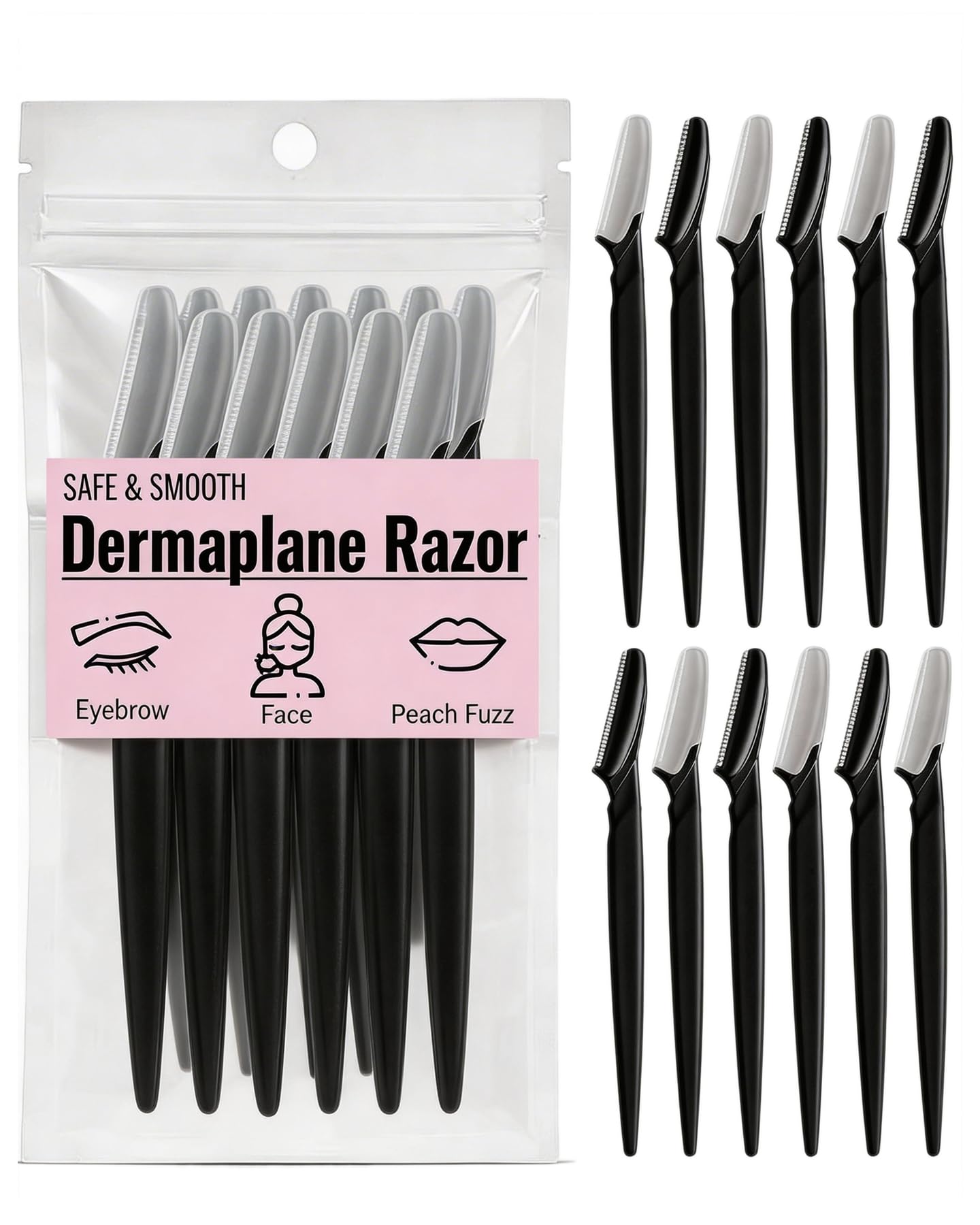 Dermaplane razor for Women – Gentle face razors for women & eyebrow razor Kit for Peach Fuzz Removal, Safe Protective Blade, Painless Facial Hair Remover & Exfoliating Tool, Pink,12-Pack