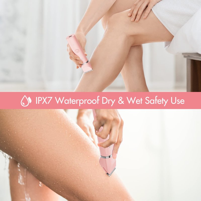 AIBRIT PRO Electric Bikini Trimmer for Women - 2 in 1 Electric Lady Clipper Pubic Hair Groomer Painless Hair Removal Razor Body Shaver, Portable Ladies Shaver with 2 Trimmer Heads, IPX7 Waterproof