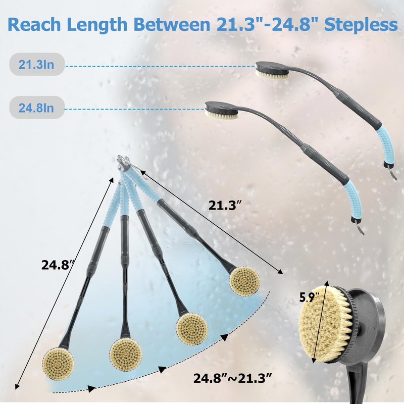 Gobiteli Back Scrubber for Shower, Long Handle Exfoliating Shower Brush for Body for Deep Cleaning, Back Brush for Shower for Men Women(Blue)