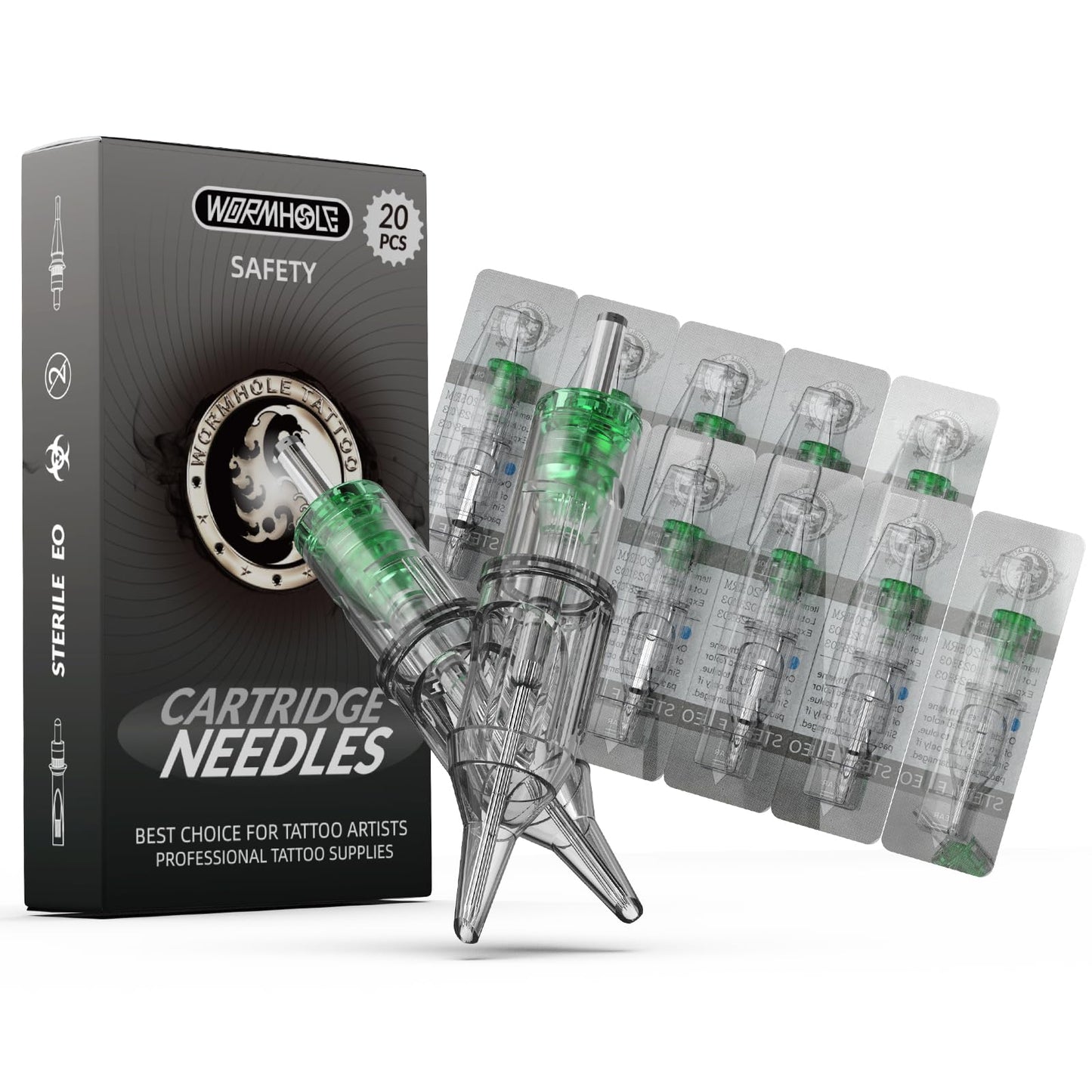 Wormhole Tattoo Needles 20Pcs 9RS Disposable Tattoo Cartridge Needles Round Shader for Tattoo Gun Cartridge Machine Permanent Makeup (1009RS)