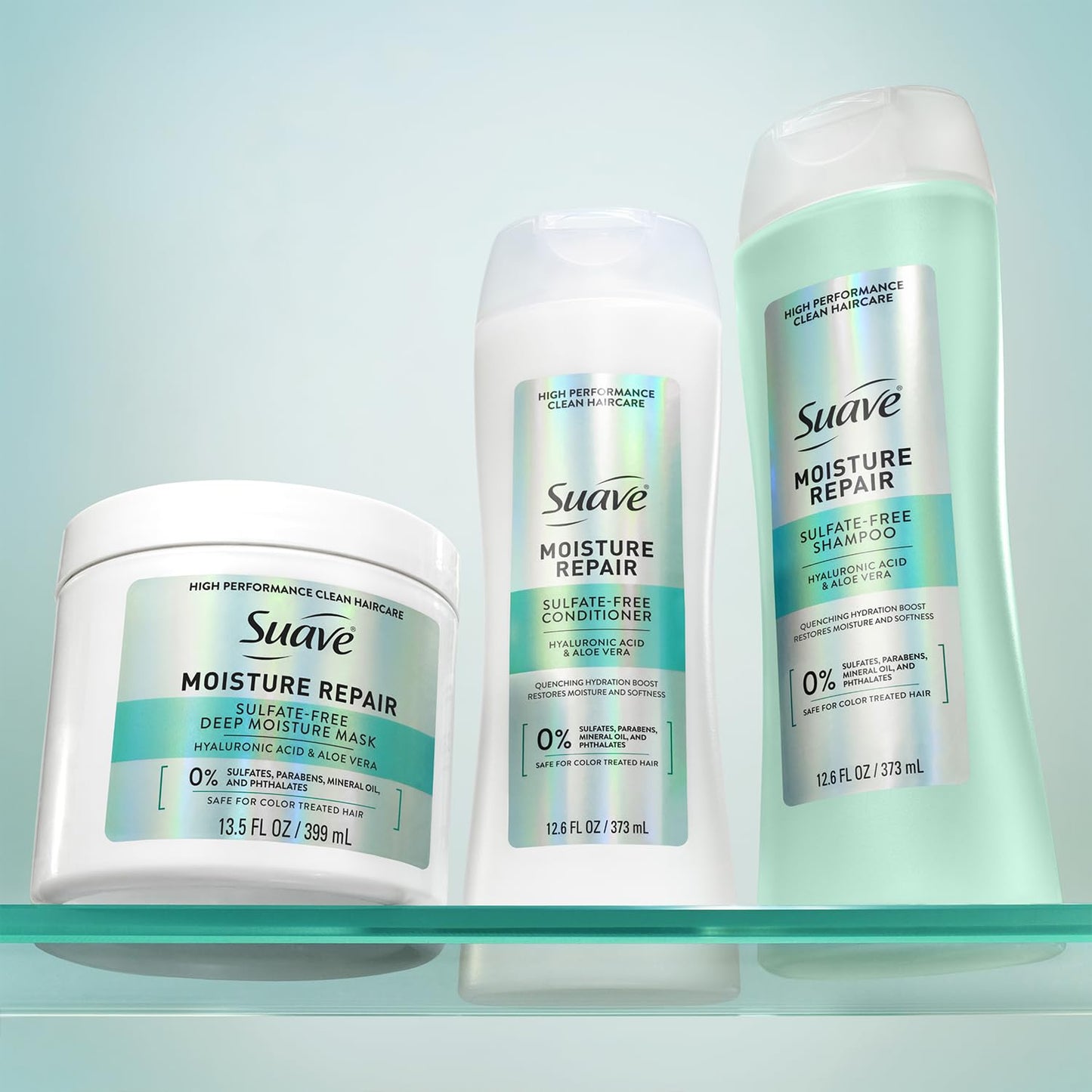 Suave Moisture Repair Sulfate-Free Shampoo & Conditioner Set – Lightweight, Hydrating Hair Treatment for Dry, Damaged Hair, 12.6 Oz Ea