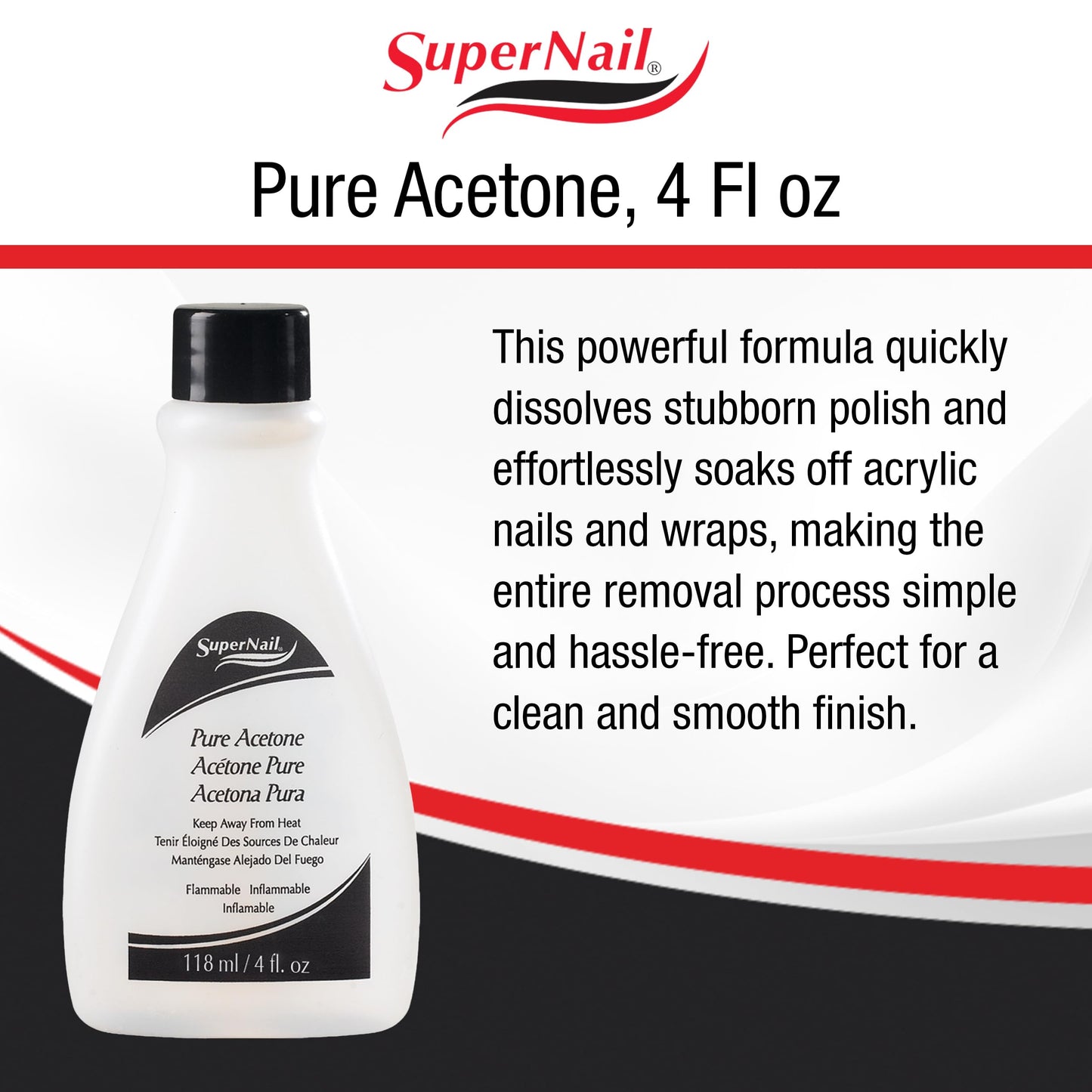 SuperNail Pure Acetone Nail Polish Remover – Fast-Acting Gel Polish Remover for Nails, Acrylic & Dip Powder Nails, Clear & Unscented Formula, 4 fl oz