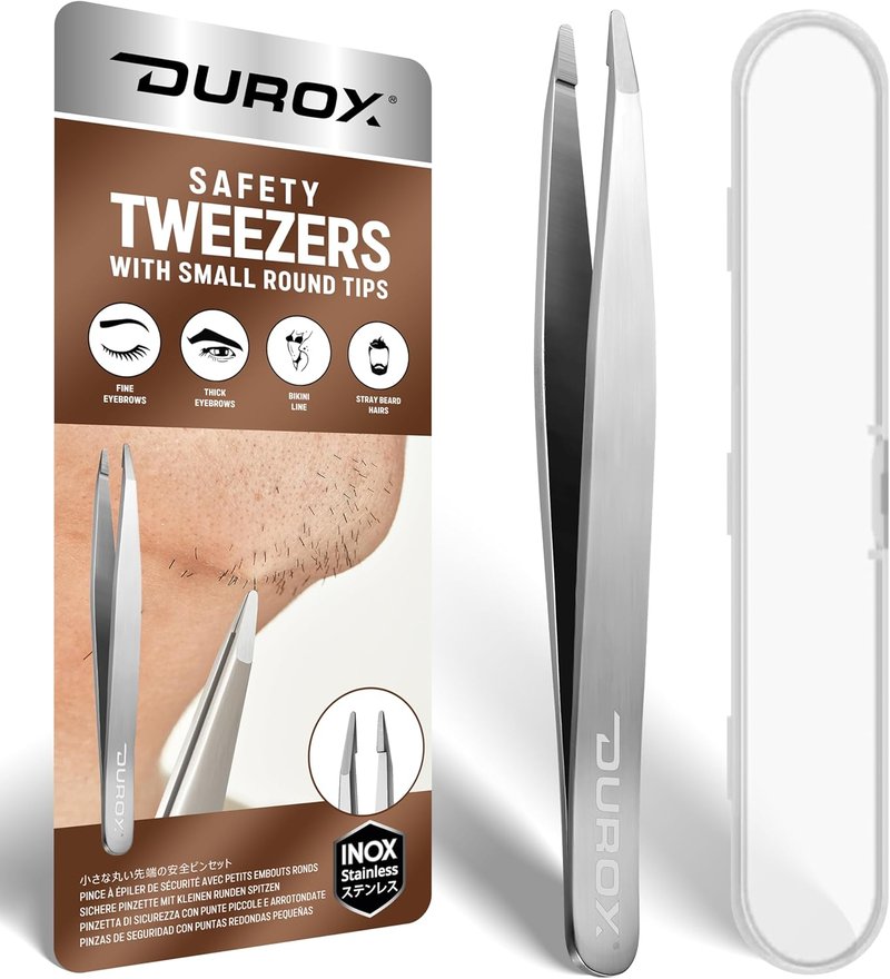 Round Tip Tweezers for Women - Precision Stainless Steel Eyebrow & Chin Hair Removal | Blunt Tip Design