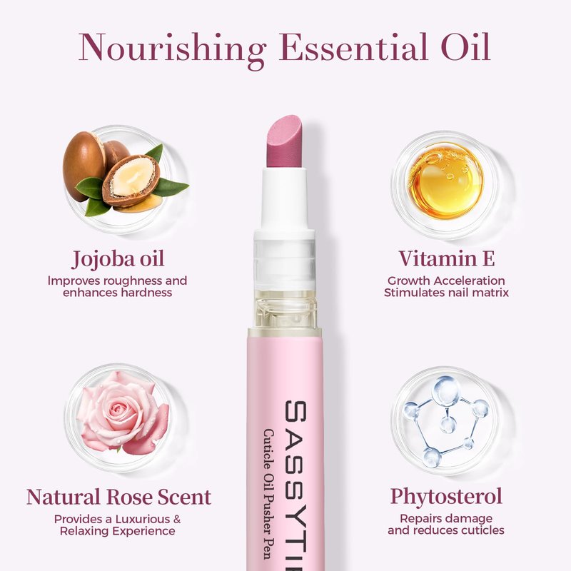 SASSYTIP Cuticle Care Kit - Cuticle Remover Gel (1oz) & Ceramic Pusher with Nourishing Oil Pen (2ml). Complete At-Home Manicure & Pedicure Set for Dry & Damaged Nails. Salon Results (Gel+Pink Pen)