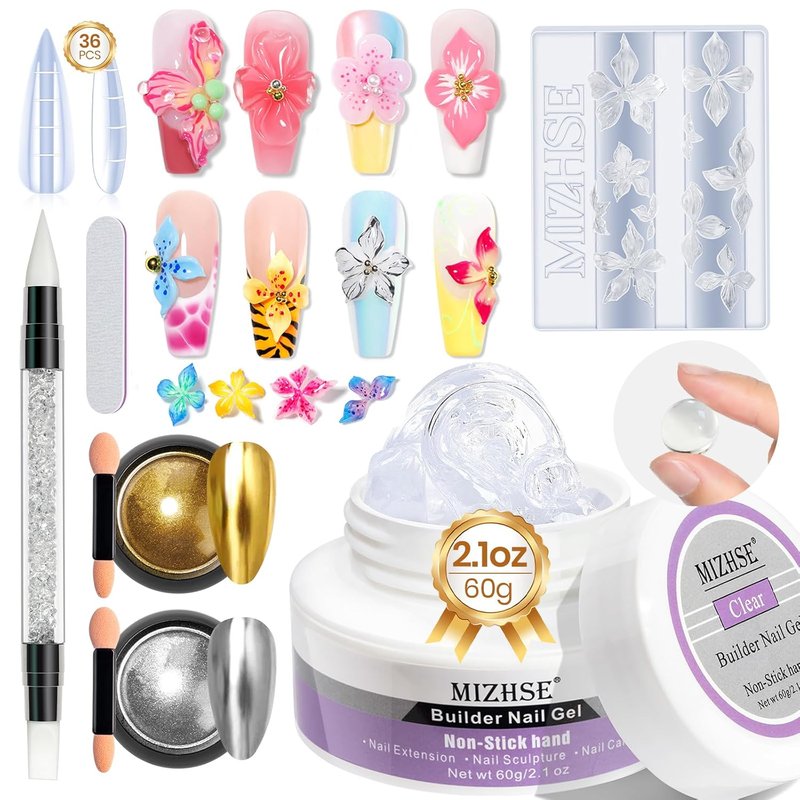 MIZHSE 3D Gel Nail Art Sculpting Gel - 60g Non-Sticky Clear Builder Gel for Nail Art Charms & Molding