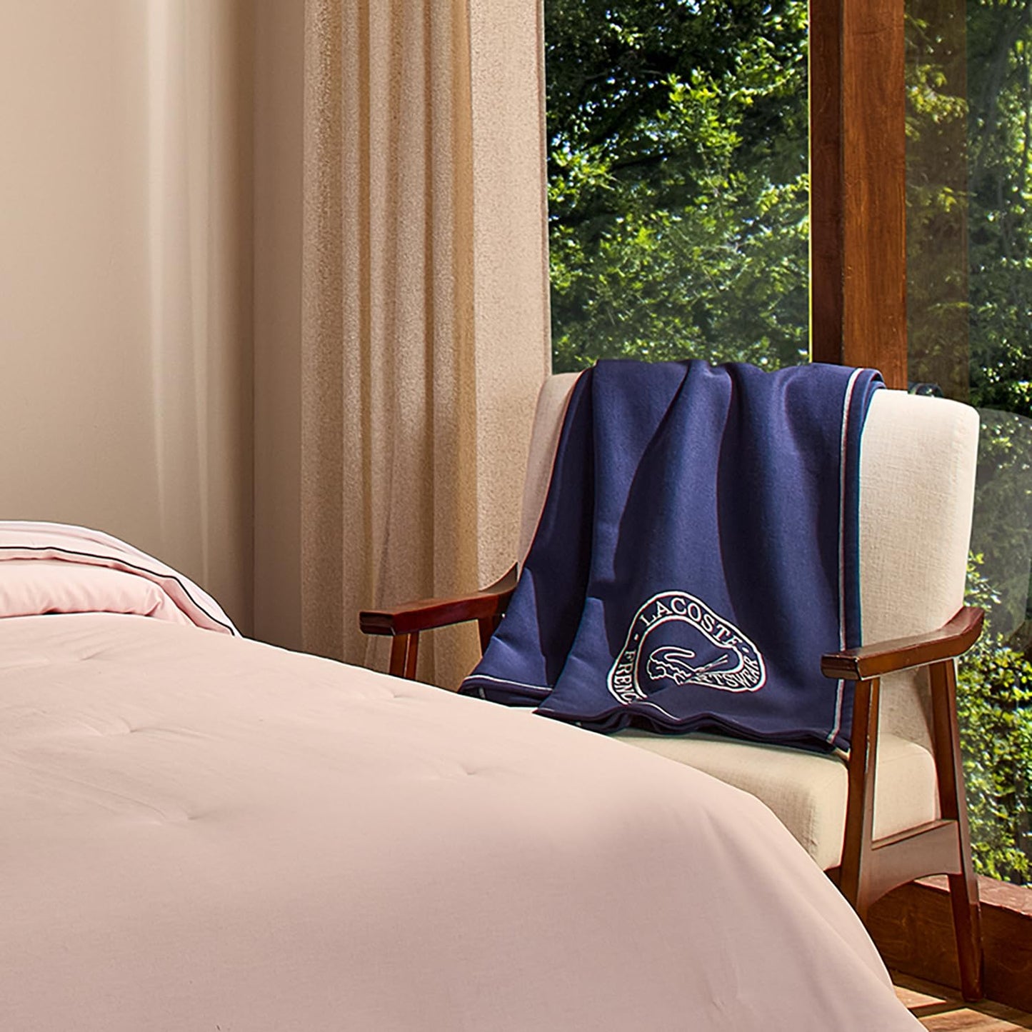 Lacoste 50" x 70" Sportswear Throw Blanket – Ultra Soft Cozy & Comfy Sweatshirt Knit, Premium Cotton and Polyester Blend, Luxury Home Decor for Bed Sofa Chair Couch, Embroidered Crocodile Logo, Navy