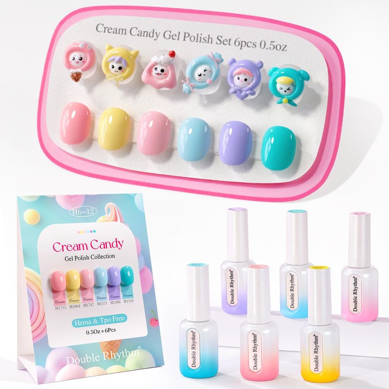Double Rhythm Gel Polish Set - 6 Pcs Hema-Free Soak Off Kit for DIY Nail Art | Neutral Milky Colors