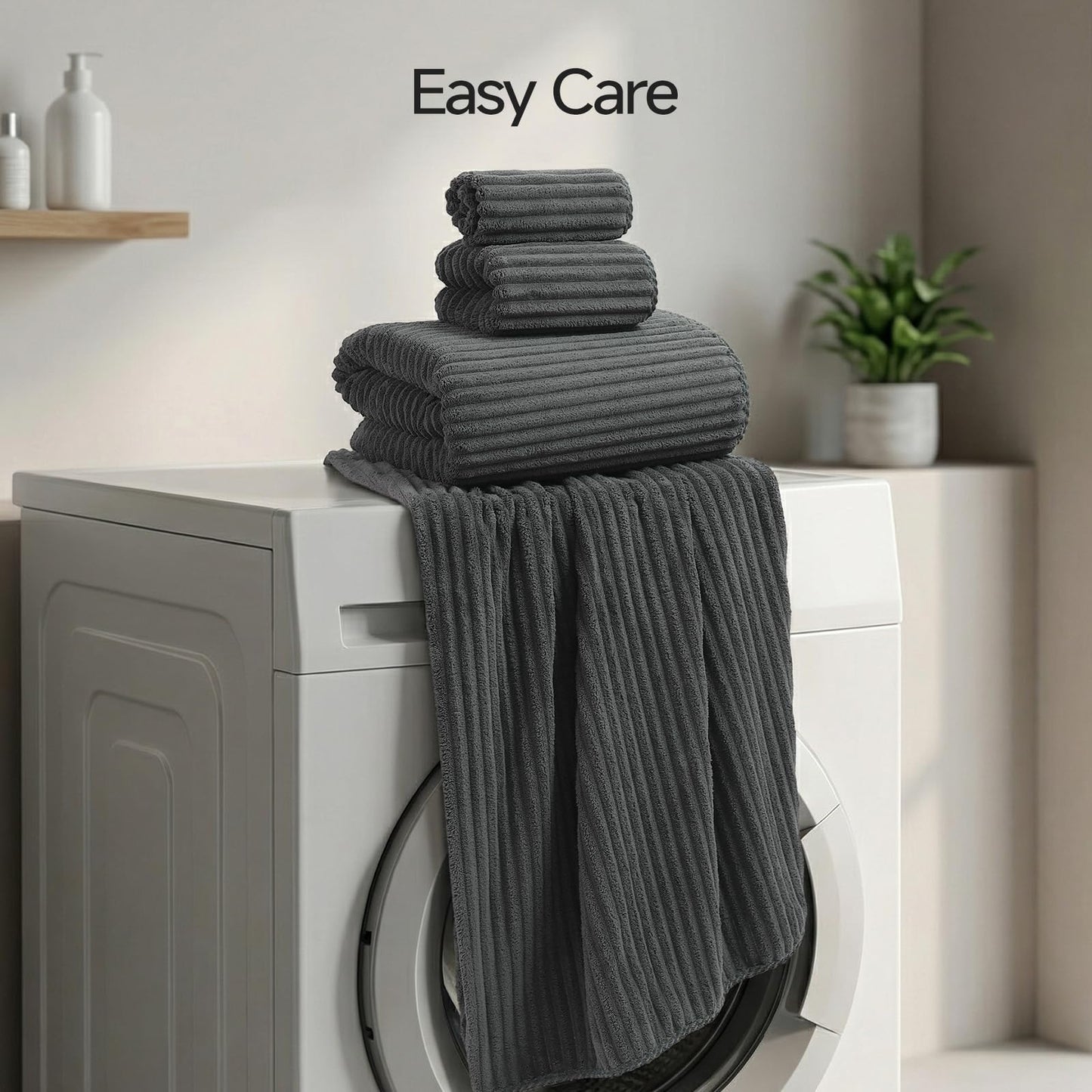 REDKISS Charcoal Gray Bath Towels Set 8 Piece - Microfiber Bathroom Towels of 8 Large, Highly Absorbent Bath Towel, Soft Shower Towel for Bathroom, 2 Bath Sheet 2 Hand 2 Washcloths 2 Hair Towel Wrap