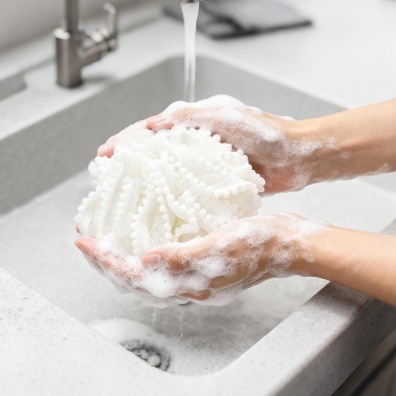 Biiange White Loofah, Shower Bath Spong, Soft Loofahs Balls, Globose lace Shower Ball, for Body Wash Scrubber Cleaning Bathroom Accessories (2Pcs White)
