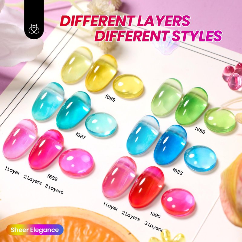 Beetles Neon Gel Nail Polish Set - 6 Colors Summer Jelly Gel Nail Polish Kit Hot Pink Red Blue Yellow Green Sheer Transparent Effect French Nail Art Tropical Glow Series Manicure Gift for Women