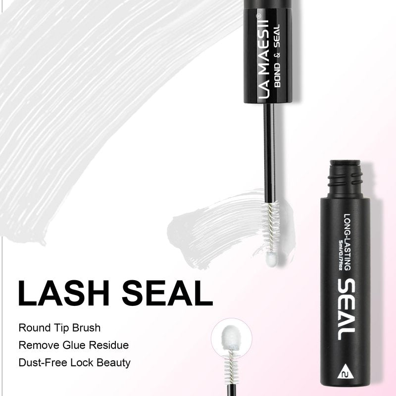 LA MAESII Lash Cluster Glue & Lash Remover, Lash Bond and Seal Kit Waterproof Bond and Seal Lash Glue, Lash Remover for Lash Extensions Home Use 10ml+5ml
