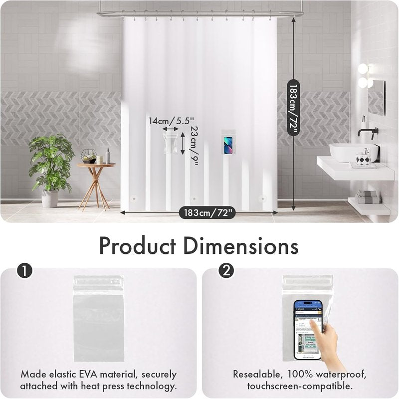 AmazerBath Shower Curtain Liner - Waterproof White Plastic with 2 Weighted Pockets | 72x72 Inches