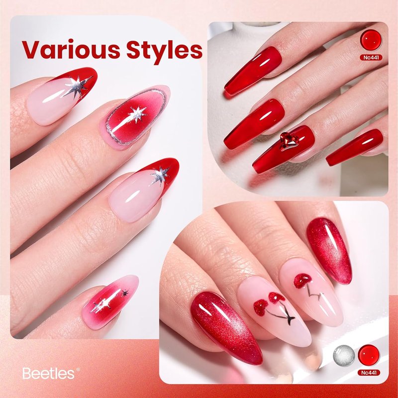 Beetles Ruby Cherry Jelly Red Gel Nail Polish - 15ML Soak Off Translucent UV LED Formula for DIY Manicure