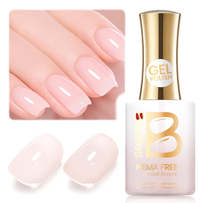 Beetles Apricot Reverie Nude Gel Polish - 15ML Full Size Neutral Jelly Nude Pink Nail Polish Base Color Nail Concealer Sheer Translucent Effect Soak Off UV French Nail Art Salon DIY Manicure Gifts