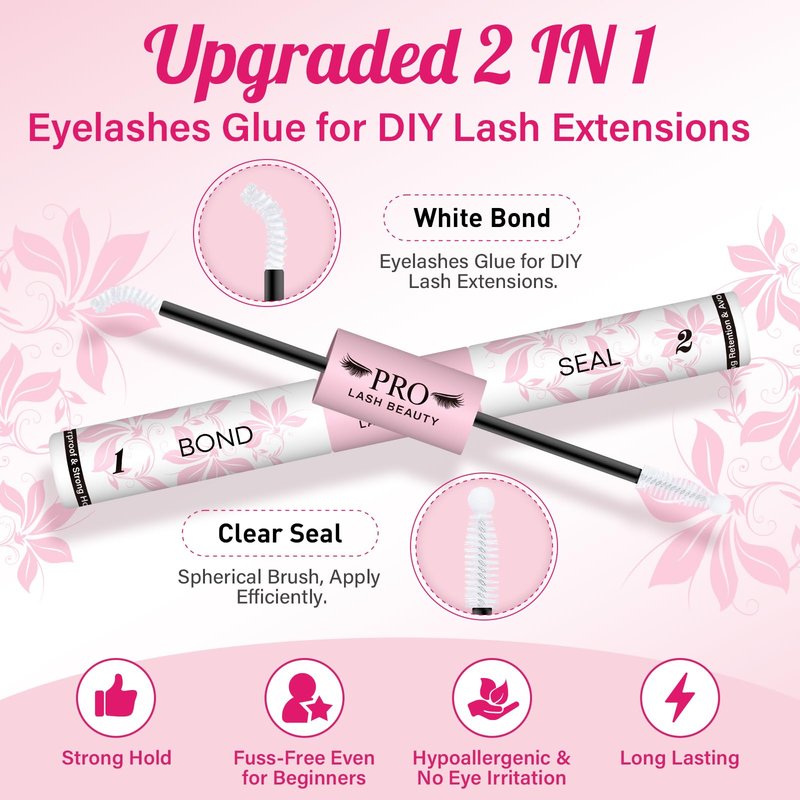 PROLASHBEAUTY Lash Cluster Glue Clear Lash Glue Lash Bond and Seal for Eyelash Clusters 2-3S Fast Drying Waterproof Strong Hold 72H+ Eyelash Glue (10ml, Clear Bond & Clear Seal)