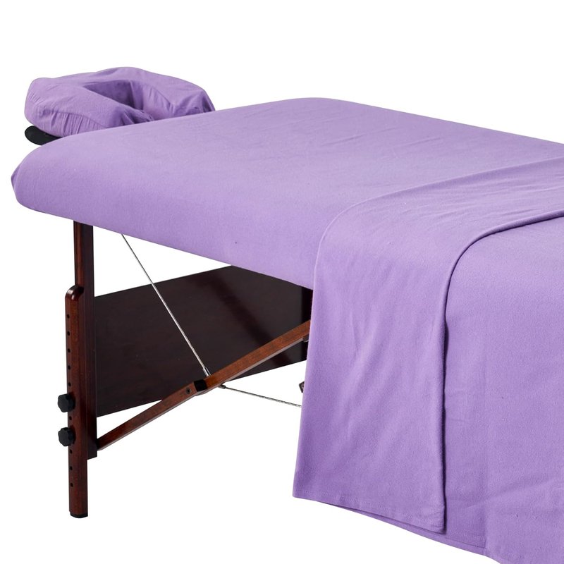 Master Massage 3-Piece Cotton Flannel Massage Table Cover Set - Purple Sheets for Spa & Beauty Salons
