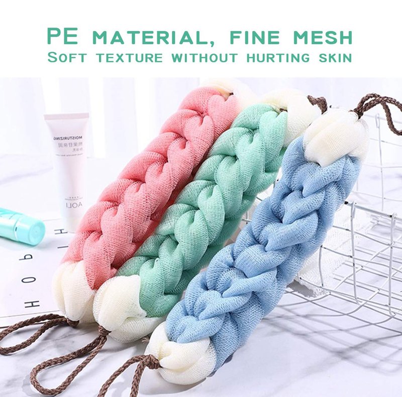 AARainbow 4 Packs Long Stretch Back Sponge with Rope Handles Back Scrubber Body Sponges for Bathing, Bath Shower Mesh Sponge Body Deep Cleaning for Men & Women (Blue+Grey+Green+Pink)