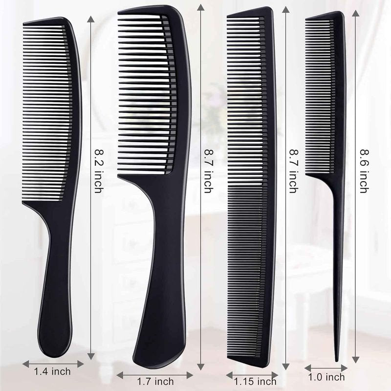 Premium Black Carbon Fiber Hair Comb Set - 4 Professional Combs for Teasing & Parting | All Hair Types