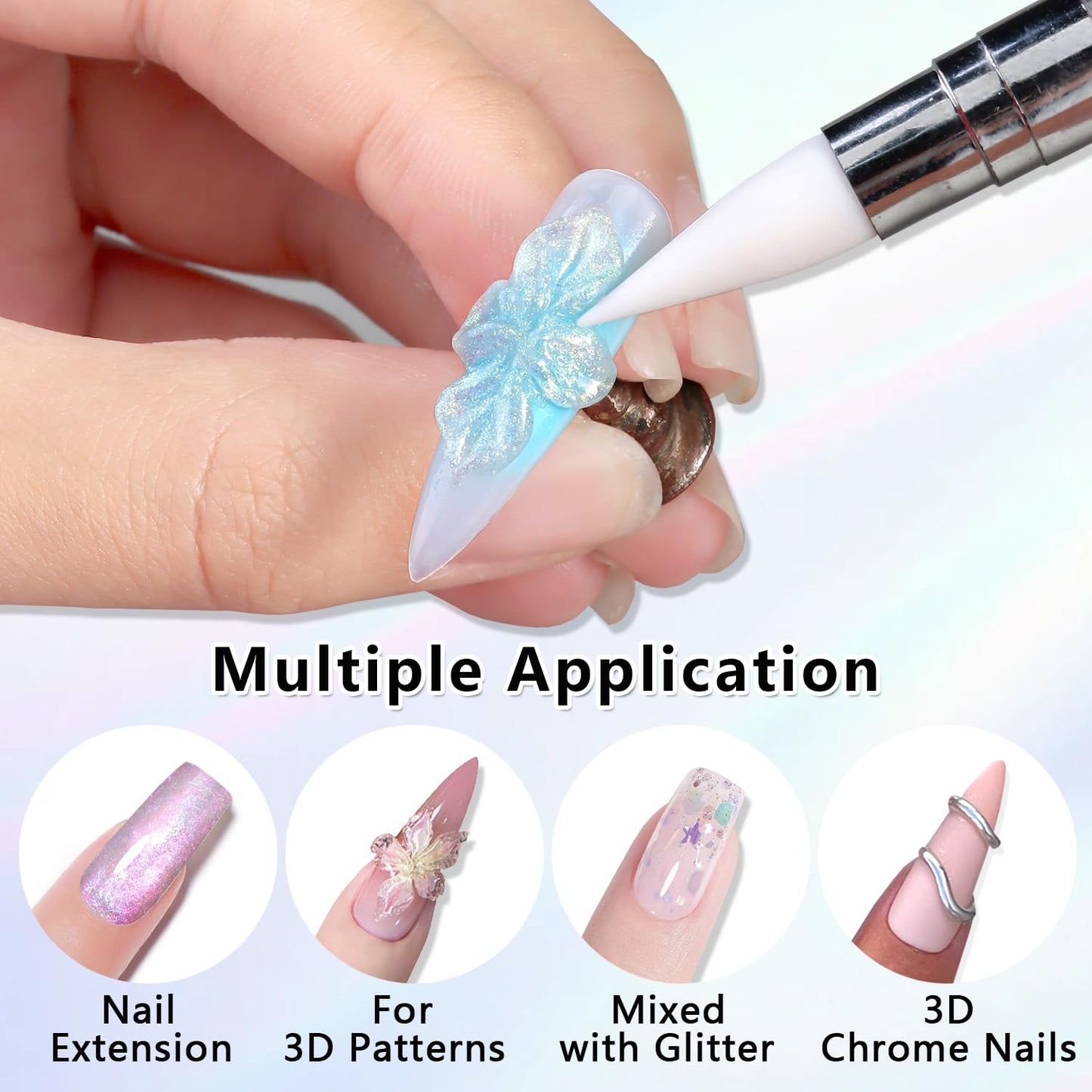 SUTOKAKA Solid Builder Gel for Nails, 6 Colors Clear and Aurora Mermaid 3D Sculpting Gel Non-Sticky Molding Hard Gels Extension Glue with Silicone Carving Pen Manicure DIY Salon Home