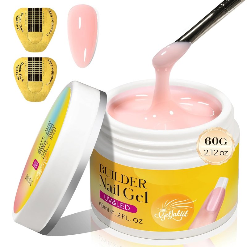 Postel Builder Gel for Nails - 60g Pink Hard Gel for Nail Extensions & Strengthening | DIY Manicure Kit