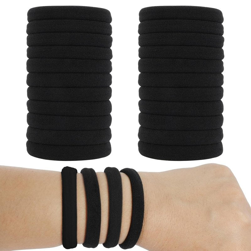 Hair Ties for Women - Black Elastic No-Damage Hair Bands | 60pcs, 2 Inch Seamless Design