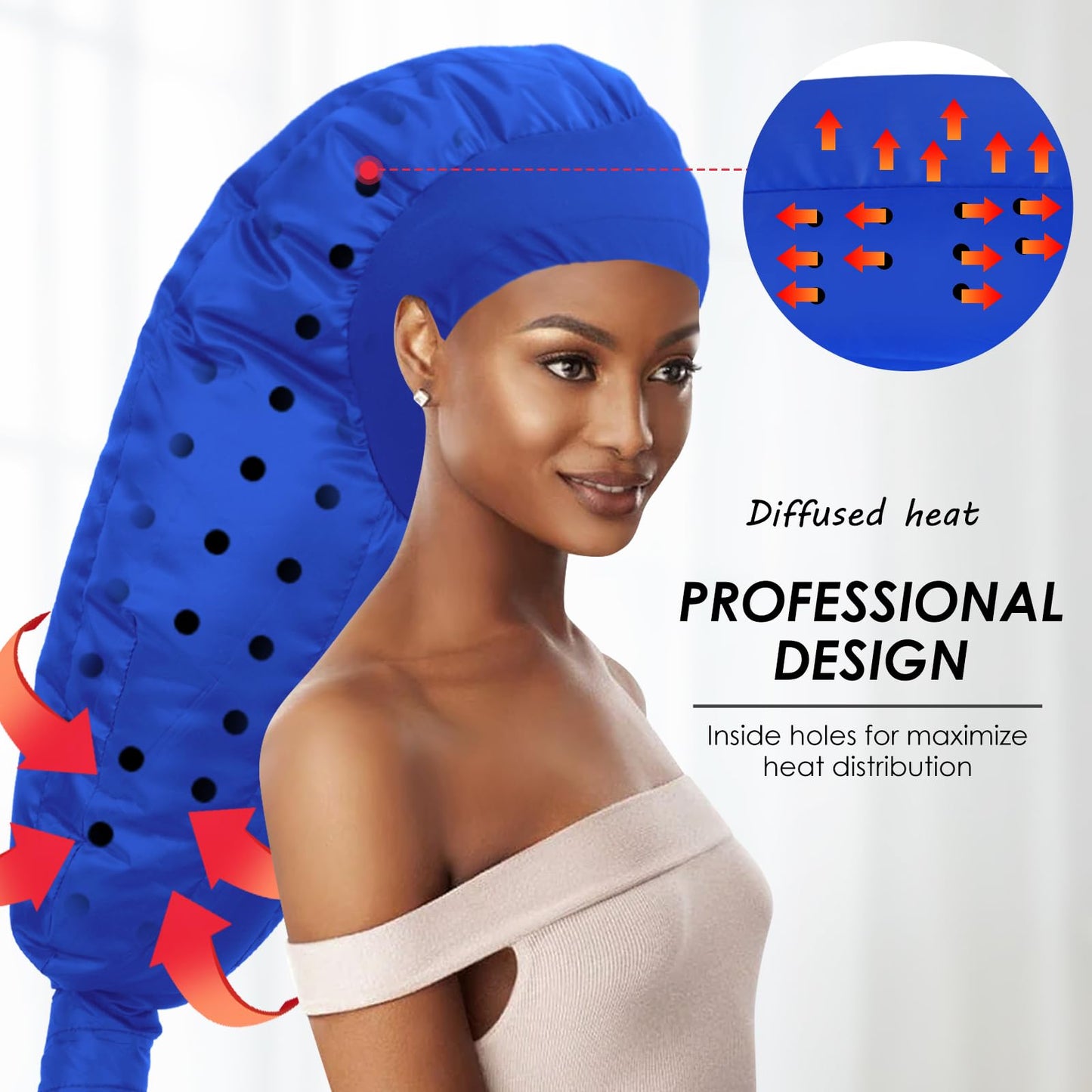 TEPENAR Hair Dryer Bonnet Attachment: Upgraded Extra Large Hooded Dryer Adjustable Hair Dryer Caps - Easy to Use for Natural Curly Textured Hair Care Styling Fast Drying - Blue